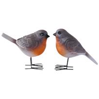 Set of 2 Resin Robin Bird Figurines Lifelike Couple Bird Statue Home Decor Desktop Ornament for Living Room Entryway gray