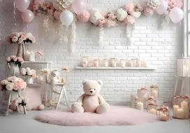 Teddy Bear White Blue Pink Birthday 1 Year Backdrop Boy Girl Drapes Balloon Background Sign Indoor Party Photozone Props 47.2x31.5inch/120*80cm gray