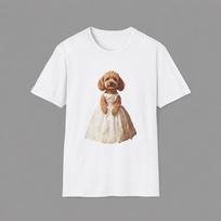 Toy Poodle in White Dress Portrait T-Shirt and kids tshirt | Whimsical Dog Lover Tee 130 white