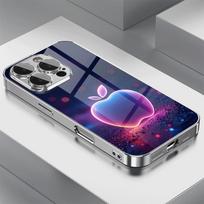 Spalvingas Apple rašto galvanizuotas stiklo ir TPU telefono dėklas, skirtas iPhone 17 16 Pro Max 15 Pro 14 Plus 13 12 11 17 Air 16E Dangtelis iPhone Air blue