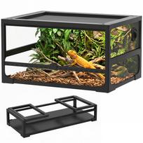 Raised and Foldable Reptile Terrarium with Lid and Walls in Tempered Glass and Plastic, 60x45x32 cm, Black 60 x 45 x 32 cm