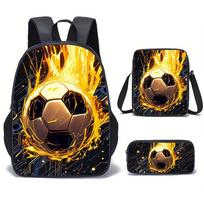 3pcs Set Soccer Casual Backpack, Combination Set Bag for Teenager 3pcs black