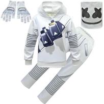 Kids Boys Girls DJ Marshmello Long Sleeves Hoodie Pants Mask Headgear Sets Halloween Cosplay Costumes R… More 110 gray