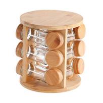 Wooden Seasoning Rack Condiment Jar Holder for Kitchen Rotating Salt Container Storage Shelf for Pepper Jars Condiment Box Rack beige