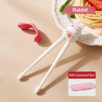 Cartoon Animal Learning Chopsticks With Dust-proof Box Tableware Beginner Chopsticks Eating Training Helper Children Mealtime white