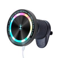 2025 Magnetic Wireless Car Phone Charger Adapter 15W Air Vent Car Phone Holder for IPhone 16 15 14 13 Pro Max Plus 12 Samsung A-ambient lighting black