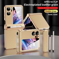 OPPO Find N2 Flip Case Dual Hinge Premium Faux Leather Cover With Embossed Shockproof Full Protection OPPO Find N2 Flip gray