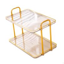 2 Layer Bathroom Counter Organizer Multifunctional Stand Light Luxury Display Shelf Sturdy Tray Gray gray