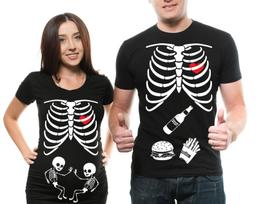 Skeleton Twins Maternity Shirt: Matching Halloween Burger Beer Mens Tee 3XL
