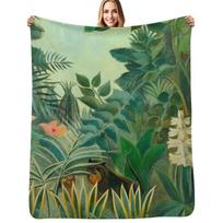 The Equatorial Jungle  Henri Rousseau Throw Blanket Multi Use Warm Blanket for Living Room Bedroom 102x76cm(40x30in) beige