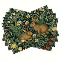 4 vnt. William Morris triušio gėlių botaniniai lininiai padėkliukai, karščiui atsparūs stalo kilimėliai virtuvės valgomojo stalo dekoravimui 4PCS black