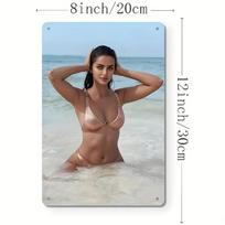 Vintažinis metalinis ženklas 2D Bikini meno plakatas 8x12 col. Aliuminio folijos sienų dekoras namams, parduotuvei, barui, kavinei, vasaros paplūdimio festivaliui, kabantis ženklas 20x30cm（7.8x11.8inch） gray