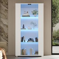 Display Cabinet with 2 Glass Doors, 4 Shelves and Adjustable LED Lighting – Modern Design for Living Room, White, 80×36×150cm 80 x 36 x 150 cm balta
