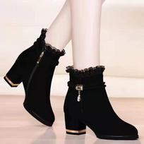 New Autumn Fashion Boots Women Fur Winter Warm Pointed Ankle Boots Sexy High Heel Rhinestone Decoration Zipper Women Boots 36 beige