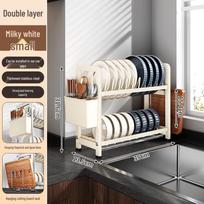 Nordic Stainless Steel Double-Layer Dish Drying Rack gray