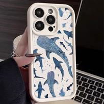 Whale Shark and Shark Pod Deep Ocean Art Phone Case for iPhone 17 16 15 14 13 12 11 Series Pro Max Plus Double Layer Protection iphone 16 ProMax gray