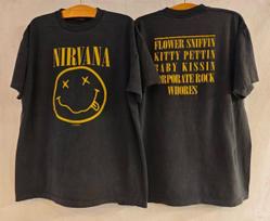 NIRVANA 1992 Smiley Flower Sniffin Tour Vintage XL Single Stitch REPRINT Unisex T-Shirt S black