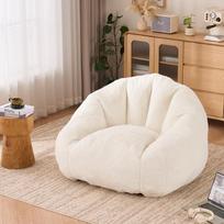 Bean Bag for Adults, Fluffy Lounge Chair Made of Faux Fur, Vacuum-Packed and Assembly-Free, for Living Room, Bedroom, Balcony - Large (Cream) 111 x 123 x 75 cm