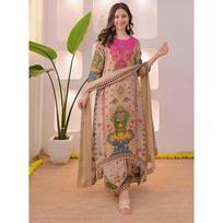 Women Muslin Kurti Palazzo Dupatta Set Pakistani Bollywood Ethnic Kurta Set brown