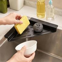 Carbon Steel Sink Dish Drying Rack Non-Slip Large Capacity Sink Drainer Triangular Kitchen Sink Storage Shelf
