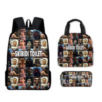 Skibidi Toilet Man Backpack Student Bag Children'S Lunch Bag Polyester Pencil Case Three-Piece Set pen bag