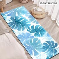 1Pcs Watercolor Blue Monstera Leaf Non-Slip Washable Area Rug Runner for Entryway, Living Room, Bedroom & Patio 40X120cm blue