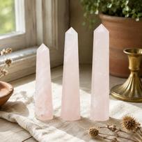 Gemstone Six Face Obelisk Point approx 11cm - Rose Quartz