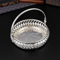 Vintage Silver Color Metal Serving Tray with Handle Snacks Candy Storage Basket for Wedding Home Birthday Party