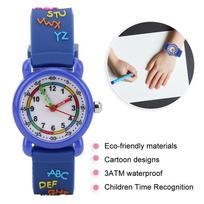 Kid Waterproof Cartoon Watch Letter Pattern Children Wrist Watch Time Recognition ToolBlue gray