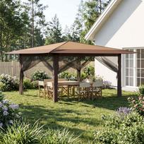 Gazebo with 4 Side Walls 4 x 4 m Beige and Brown