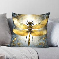 Magical Golden Dragonfly Square Pillowcase Polyester Linen Velvet Printed Zip Decor Throw Pillow Case Sofa Cushion Cover 66X66CM yellow