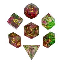 Cusdie Glass DND Dice Set 7-Die Handmade Shattered Glass D4-D20 Polyhedral Dice with Leather Box for Tabletop RPG Collection šviesiai žalios spalvos