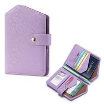 Ultra-thin Genuine Leather RFID Passport Holder for Women: Multifunctional with Ticket and Document Slots, and Multiple Card Slots violetinė