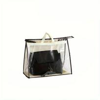 1pc-Handbag Dust Bags Clear Purse Storage Organizer For Closet, Zipper Hanging Storage Bag For Handbags S smėlis
