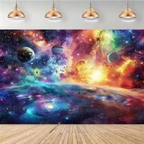 2D Space Stars & Planets Backdrop, Colorful Nebula Galaxy Photography Background for Boys Birthday Party Decor 47.2x31.5inch/120*80cm brown