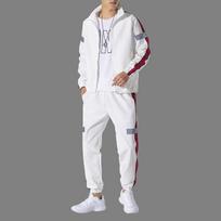 Vyriški sportiniai kostiumai, laisvalaikio bėgikai, sportinė apranga su gobtuvu, striukės ir kelnės, 2 dalių rinkiniai Stripe Hip Hop bėgimo sportinis kostiumas M balta