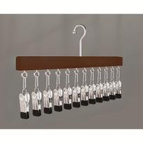 Space-Saving 12-Clip Wooden Hanger - Specialized Organizer for Leggings, Pants & Scarves, Ideal for Closets brown