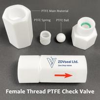 ZDVseal PTFE Check Valve G1/4  Female Thread Full-PTFE Construction for Ozone & Chemical Systems -196°C to 260°C (as the picture,Compatible G1/8" Male Thread)