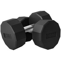 Set of 2 12-Sided Dumbbells 15 kg in Metal and Rubber with Non-Slip Grip, 26x15.5x15.5 cm, Black 26 x 15.5 x 15.5 cm
