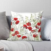 Red Poppy Field Square Pillowcase Polyester Linen Velvet Printed Zip Decor Pillow Case Bed Cushion Case 50X50CM