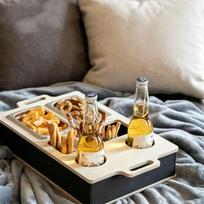 A03F-Home Desktop Remote Control Storage Box Wooden Snack, Beer And Beverage Storage Rack, Rectangular Sofa Tray black