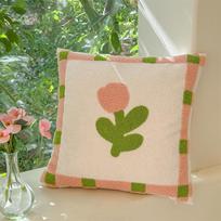 Green Plant Tulip Embroidered Throw Pillow Nordics INS Style Decorative Cushion with Insert for Sofa Bedroom Decor 1pc cover+insert(45x45cm)