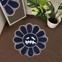 Thickened Imitation Cashmere Bedside Carpet with Daisy Print - Water-Absorbent & Flocked for Bedroom or Bathroom 60×60 cm (24" × 24") black