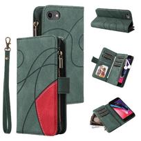 (Green) Case For IPhone SE 2020/SE 2022 Zipper Wallet Style Nine Card Slots Two-color Stitching With Card Slot Stand Kickstand Protective