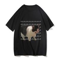 Fun Meme Sad Crying Cat Printed Women Men Casual T-Shirt Harajuku T Shirts Casual Fashion Tees Clothes Short Sleeve Daily Wear S black