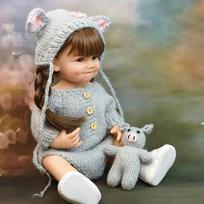 55cm Full Silicone Smiling Reborn Doll with Grey Knitted Outfit and Hat Lifelike Doll Bath Doll Kids Toy gray
