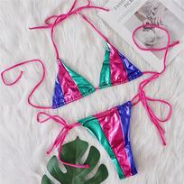 Splicing Halter High Leg Cut Strappy Two-Pieces Bikini Set Bikini Female Swimsuit Bathing Suit Women Swimwear Bather Swim L pink
