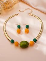 Elegant Summer Exaggerated Style Versatile Women's Jewelry Choker and Earrings Set MULTI white