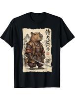 Samurai Capybara Japanese Art Vintage Graphic | Funny Animal T-Shirt 2026 Trendy M beige