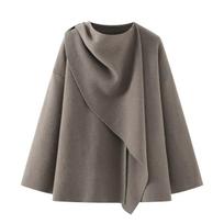 European and American style, new women's clothing, fashionable, casual, scarf knitted short coat coat S gray